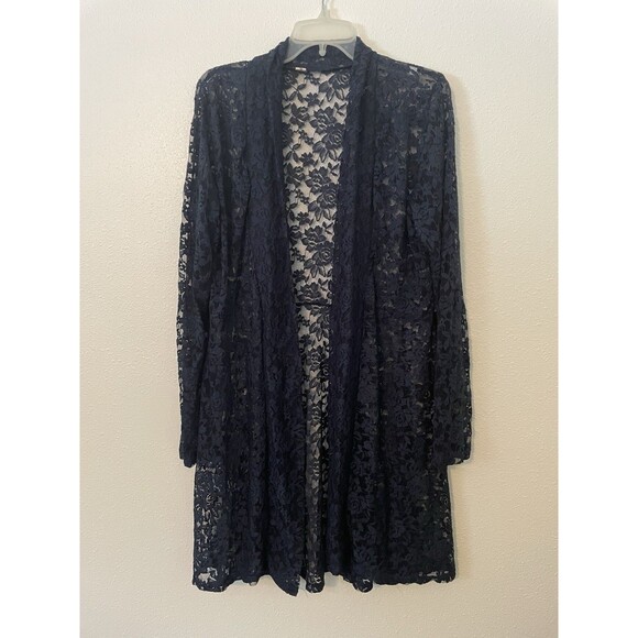 Lacey Womens Sheer Kimono Cardigan XJF MC XXXXL Feminine Navy Blue - Picture 1 of 6